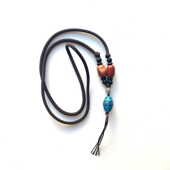 African bead onyx jade brown cord necklace mens necklace healing stone boho - Picture 5 of 7